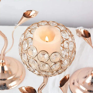 Gold Crystal Candle Holder, Iron Flower Shaped Candlestick-Centrepiece-My Online Wedding Store