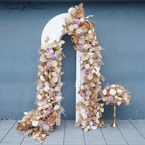 Gold Leaf Lavender Rose Mist Grass Wedding Backdrop Arch floral ball-My Online Wedding Store