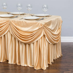 4 FT. 6 FT. ALL-IN-1 TABLECLOTH/PLEATED SKIRT table skirt with swag wedding stage table skirting for party birthday banquet
