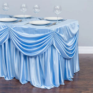 4 FT. 6 FT. ALL-IN-1 TABLECLOTH/PLEATED SKIRT table skirt with swag wedding stage table skirting for party birthday banquet