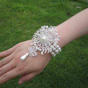 Hand Corsage Pearl Bracelet crystal bling Wrist corsage Brooch-My Online Wedding Store