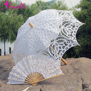 Handmade Vintage Decoration Wedding Bridal Lace Parasol and Fan Set-Umbrella-My Online Wedding Store