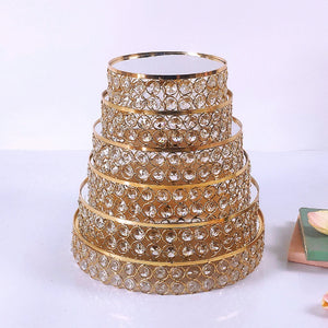 Gold Crystal Cake Stand Round Mirror Metal