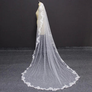 High Quality Pearls Wedding Veil with Lace Appliques Edge 2.5 Meters-Bridal Accessories-My Online Wedding Store