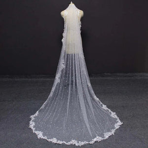 High Quality Pearls Wedding Veil with Lace Appliques Edge 2.5 Meters-Bridal Accessories-My Online Wedding Store