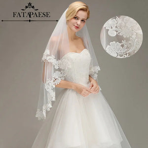 Lace Edged Two Layers 1.5M Short Wedding Veils With Comb-Bridal Accessories-My Online Wedding Store