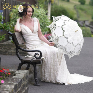 Lace Umbrella Cotton Embroidery White/Ivory-Umbrella-My Online Wedding Store