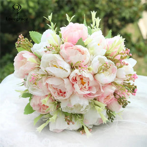 Lovegrace Bouquet Flower Artificial Silk Peony 18 Heads Champagne Flower Bouquet Peony Decor Bridal Bridesmaids Wedding Bouquets-Bouquet-My Online Wedding Store