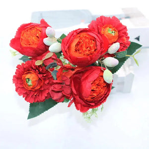 New rose pink silk peony artificial flower 5 big heads 4 buds flowers-My Online Wedding Store