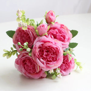 New rose pink silk peony artificial flower 5 big heads 4 buds flowers-My Online Wedding Store