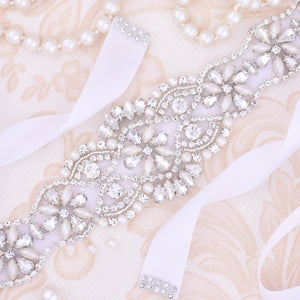 Pearls Wedding Belt Crystal Bridal Belt Sliver Rhinestones satin Bridal Sash-Wedding Belt-My Online Wedding Store