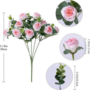 Pink Artificial Flower Roses Bouquet Eucalyptus White Peony-Bouquet-My Online Wedding Store