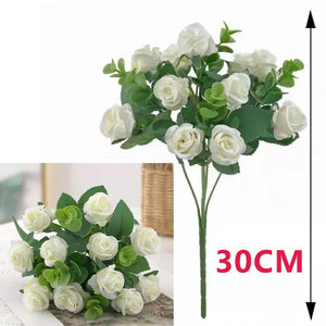 Pink Artificial Flower Roses Bouquet Eucalyptus White Peony-Bouquet-My Online Wedding Store