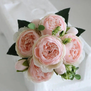 Pink Silk Peony Artificial Flowers Rose-Bouquet-My Online Wedding Store
