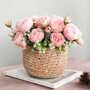 Pink Silk Peony Artificial Flowers Rose-Bouquet-My Online Wedding Store