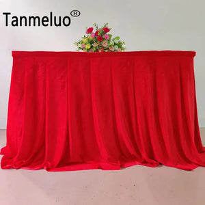 Pleated Wedding Table Skirt Tablecloths Banquets Red Velvet Rectangle-Linen-My Online Wedding Store