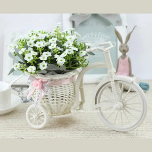 Rattan Bike Vase with Silk Flowers Rose Daisy-Floral Arrangements-My Online Wedding Store