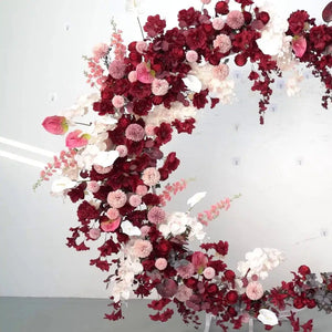 Red Floral Arrangement Add Moon Shape Arch Stand Wedding Backdrop Flower-Floral Arrangements-My Online Wedding Store