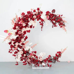 Red Floral Arrangement Add Moon Shape Arch Stand Wedding Backdrop Flower-Floral Arrangements-My Online Wedding Store