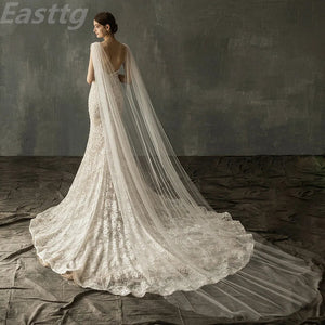 Rhinestone Bridal Shoulder Veil Cathedral Tulle Long Cape-Bridal Accessories-My Online Wedding Store
