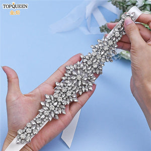 Rhinestones Wedding Belts & Sash With Stones Jeweled Satin Ribbons Silver-Wedding Belt-My Online Wedding Store