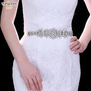 Rhinestones Wedding Belts & Sash With Stones Jeweled Satin Ribbons Silver-Wedding Belt-My Online Wedding Store