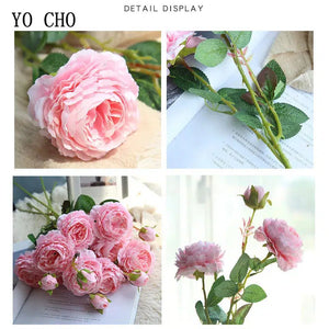 Rose Artificial Flowers 3 Heads Pink White Peonies Silk Flower-Bouquet-My Online Wedding Store