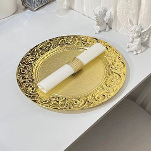6pcs Plastic Gold Charger Plates 13" Round Patterned