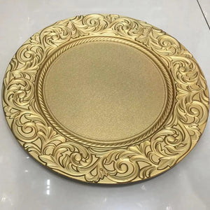 6pcs Plastic Gold Charger Plates 13" Round Patterned