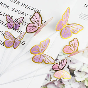 10pcs Stamping Gold Pink Butterfly Cake Topper