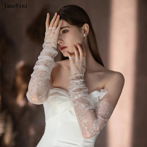 Elegant Ivory Bridal Gloves Fingerless Long Lace