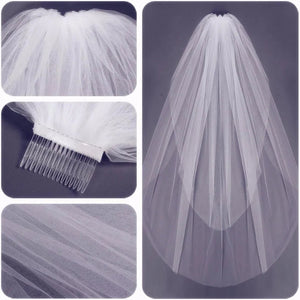 Short Soft Tulle Wedding Veils Two Layers Cut Edge Comb In Stocks-Bridal Accessories-My Online Wedding Store