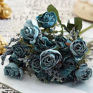 Silk Bouquet Artificial Flowers 15 Heads Small Rose Bride Bouquet-Bouquet-My Online Wedding Store