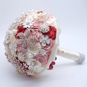 Silk Wedding Flowers Rhinestone Jewellery Blush Pink Brooch Bouquet Gold-Bouquet-My Online Wedding Store