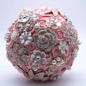 Silk Wedding Flowers Rhinestone Jewellery Blush Pink Brooch Bouquet Gold-Bouquet-My Online Wedding Store