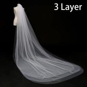 Simple Tulle White Ivory Two Layers Bridal Veils Ribbon Edge 75cm Short With Comb-Bridal Accessories-My Online Wedding Store