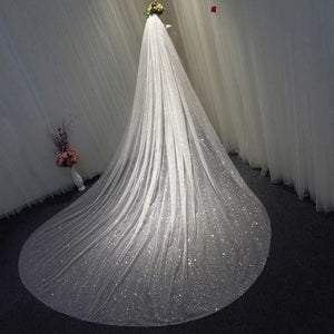 Sparkly Bling Bling Bridal Wedding Veils Long Cathedral Length Sequinned-Bridal Accessories-My Online Wedding Store