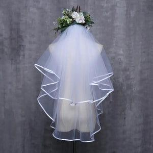 Veil Two Layers Tulle Ribbon Edge Bridal Veils Accessories-Bridal Accessories-My Online Wedding Store