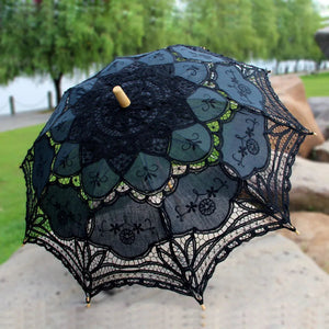 Victorian Embroidery Flower Lace Parasol With Lace-Umbrella-My Online Wedding Store
