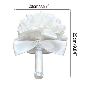 Wedding Bridal Bouquet Artificial Flower PE Foam Roses With Faux Crystal Rhinestone-Bouquet-My Online Wedding Store