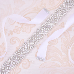 Wedding Dress Belt Sliver Crystal Diamond Bridal Belt-Wedding Belt-My Online Wedding Store