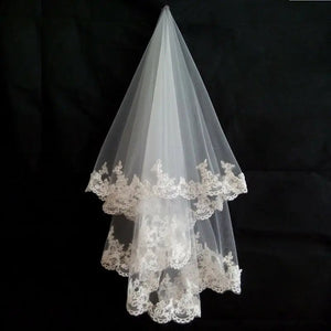 Wedding Veil With Comb Lace Appliques Tulle Bridal Veil Wedding Accessories-Bridal Accessories-My Online Wedding Store