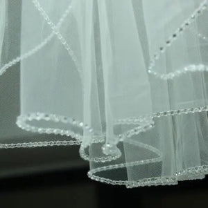 White Bridal Veil One Layer Bead Edge Wedding Accessory Fingertip Wedding Veils-Bridal Accessories-My Online Wedding Store
