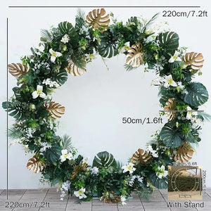 White Lily Gold Green Turtleback Leaf Flower Backdrop Arch-Floral Arrangements-My Online Wedding Store