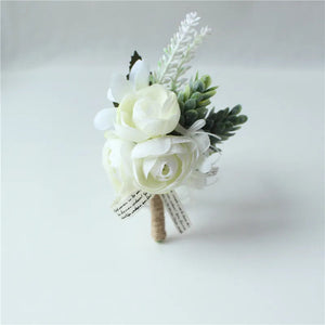 White Rose Silk Flower Buttonhole Boutonniere Flower & Wrist Corsage-Boutonnieres-My Online Wedding Store