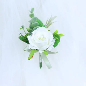 White Silk Roses Corsages Boutonnieres Wedding Decoration-Boutonnieres-My Online Wedding Store