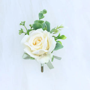 White Silk Roses Corsages Boutonnieres Wedding Decoration-Boutonnieres-My Online Wedding Store