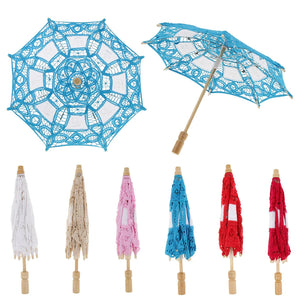 White Vintage Mini Cotton Lace Embroidered Sun Parasol Umbrella-Umbrella-My Online Wedding Store