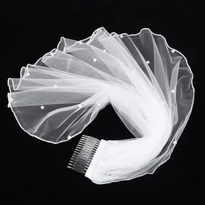 Women Tulle Bridal Veil Pearl Wedding Veil with Hair Comb-Bridal Accessories-My Online Wedding Store