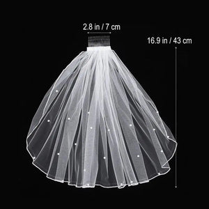 Women Tulle Bridal Veil Pearl Wedding Veil with Hair Comb-Bridal Accessories-My Online Wedding Store
